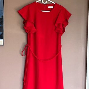 Calvin Klein Red Ruffle Sleeves Size 8 - Women